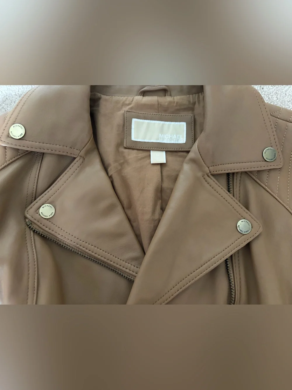 Michael Kors Caramel Brown Leather Moto Jacket